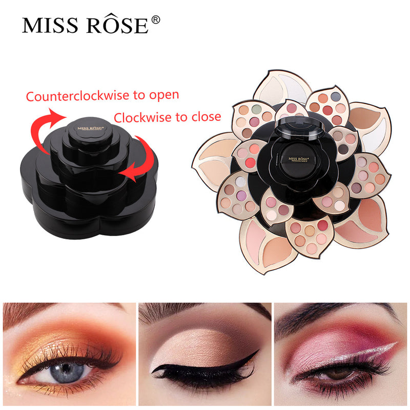 Portable floral makeup kit with high-pigment eyeshadows and blush