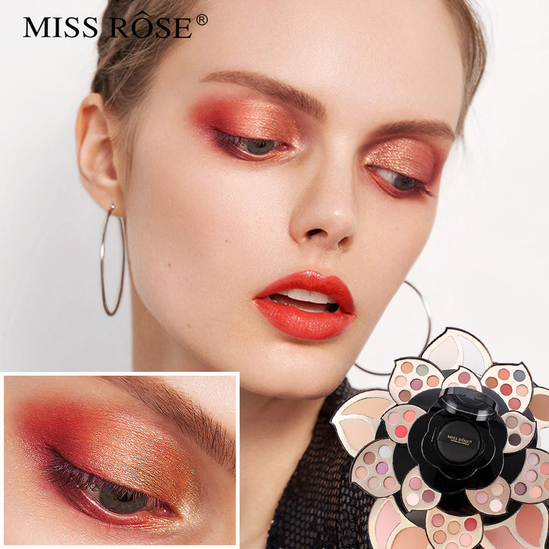 Multifunctional black floral makeup palette for full-face beauty