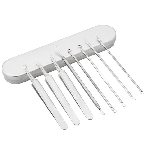 8pcs skin care extraction tool kit, blackhead remover kit, acne removal tool set, professional pimple extractor, stainless steel acne tools, beauty salon extraction kit