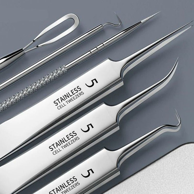 8pcs skin care extraction tool kit, blackhead remover kit, acne removal tool set, professional pimple extractor, stainless steel acne tools, beauty salon extraction kit