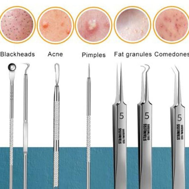 8pcs skin care extraction tool kit, blackhead remover kit, acne removal tool set, professional pimple extractor, stainless steel acne tools, beauty salon extraction kit