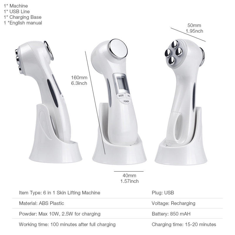 Portable LED light therapy facial massager for anti-aging