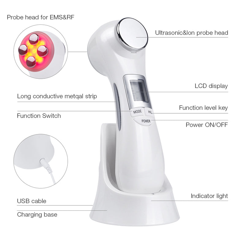 Portable LED light therapy facial massager for anti-aging