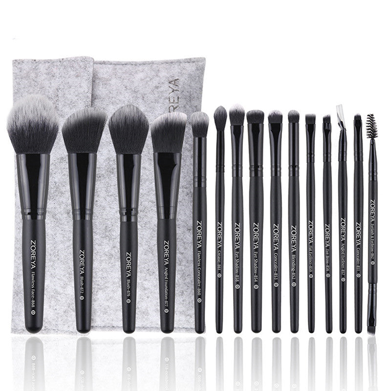 ZOREYA Pro 15 Makeup Brush Set with black handles and soft bristles