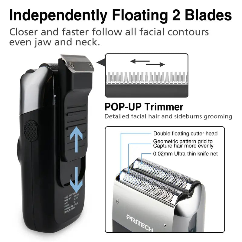 Cordless rechargeable bald head shaver with foil blades