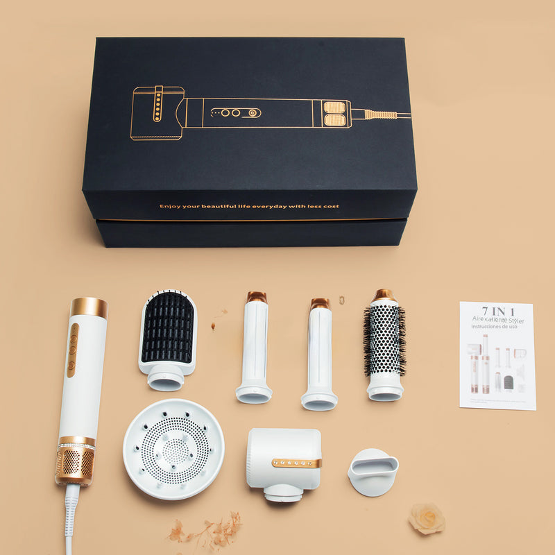 7-in-1 hot air styling brush | Multi-functional hair dryer brush | Salon blowout brush | Hair curling and straightening tool | Volumizing dryer brush | Professional hot air styler | All-in-one hair brush dryer