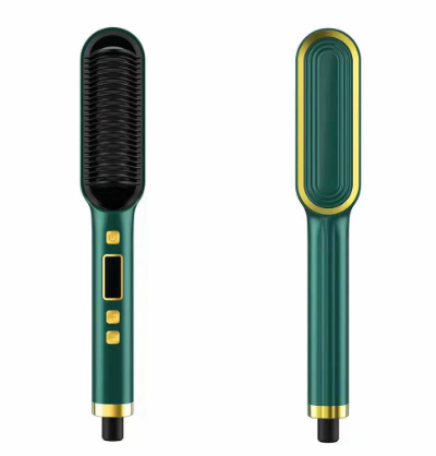 2-in-1 hair straightener and curling comb with LCD display