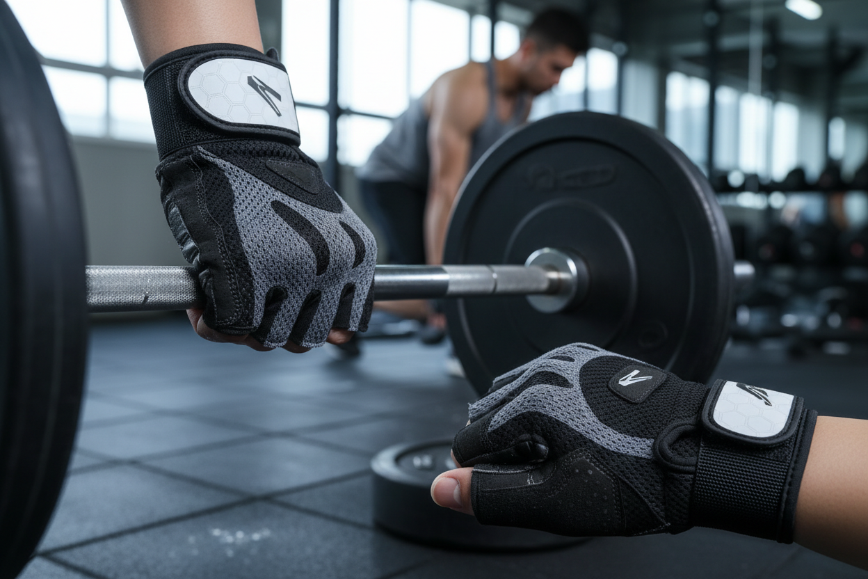 Create an image of open-finger workout gloves