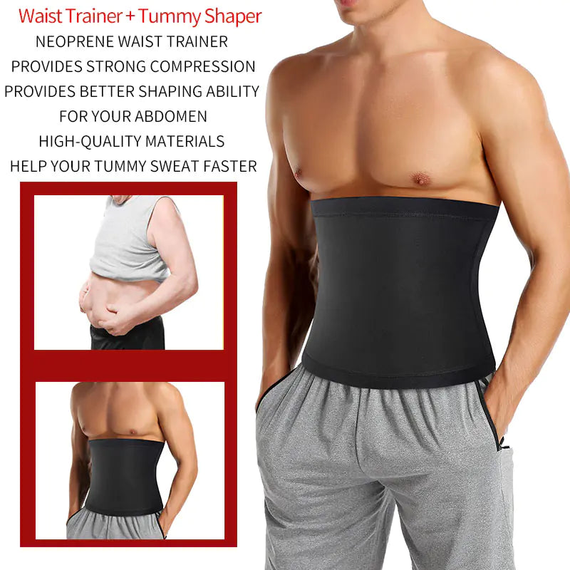 Men's Sauna Body Shaper Waist Trainer Slimming Belt - Full Set